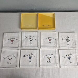 Pottery‎ Barn Embroidered Martini Cocktail Square Napkins 8 Pieces